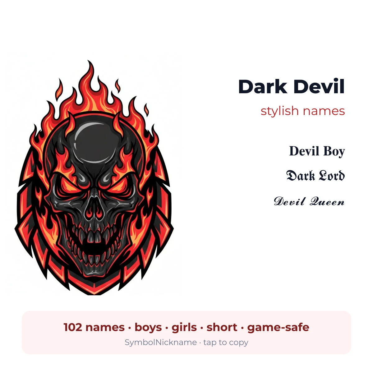 Dark devil stylish names for boys and girls