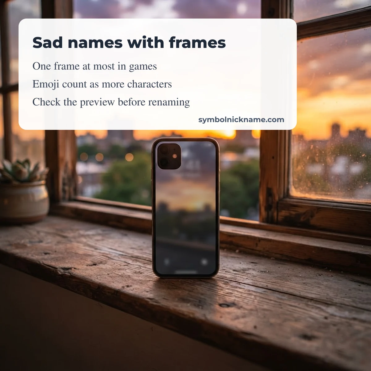 Sad names with symbol frames to copy